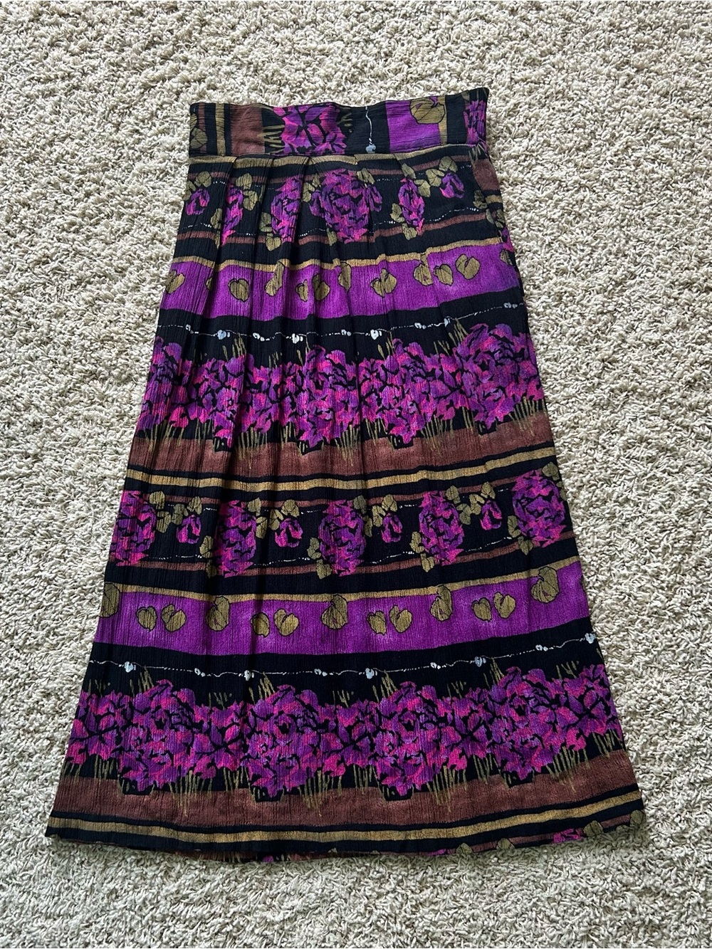 Purple Floral Maxi Skirt with Black & Brown Accents